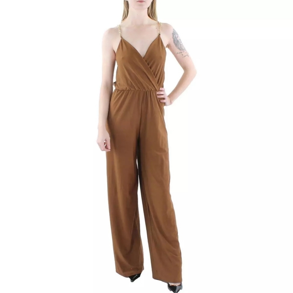 Quiz Womens Brown Chain Wide Leg Special Occasion Jumpsuit Size 8